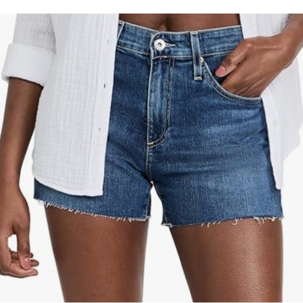AG Denim Short Hailey Raw Edge Cut-Off Jean Short High Rise Ex-Boyfriend Size 25